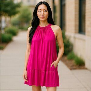 Express ✦ Bright Pink Halter Dress ✦ Modal ✦ Spandex ✦ Pull Over Style L EUC